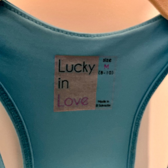 Lucky in Love Blue Racer Back Tank Top-size M - Picture 4 of 4